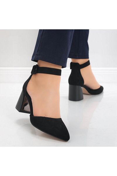 MODA STİL Women's Black Heeled Shoes Made of Eco-Suede Leather Ananda, 38