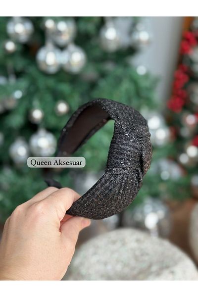 QUEEN AKSESUAR Luxury Design Shiny Glitter Sparkling Black Knotted Wide Sponge Crown Female Child Crown