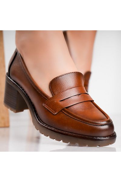 MODA STİL Women's Brown Heeled Shoes Made of Molado Ecological Leather, 36