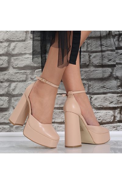 MODA STİL Women's shoes with heels Nude made of Areva organic leather, 39