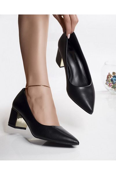 MODA STİL Women's black shoes with heel, eco-leather, Rona, 37