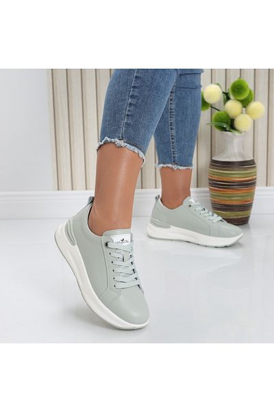 MODA STİL Women's Mint Green Sports Shoes Made of Genuine Leather Edaro, 36