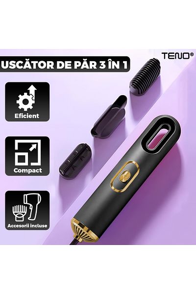 Teno Uscator Profesional de Par 3 in 1 Teno®, 3 accesorii incluse, 1200W, negru