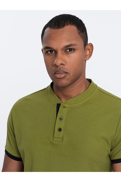OMBRE Herren Poloshirt ohne Kragen - oliv V6 OM-TSCT-0156 M