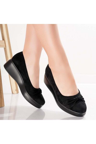 MODA STİL Women's Black Platform Shoes Made of Eco-Suede Leather Jela, 38