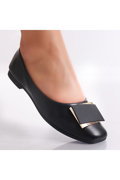 MODA STİL Women's Black Ballerinas Made of Sanazi Eco-Leather, 38