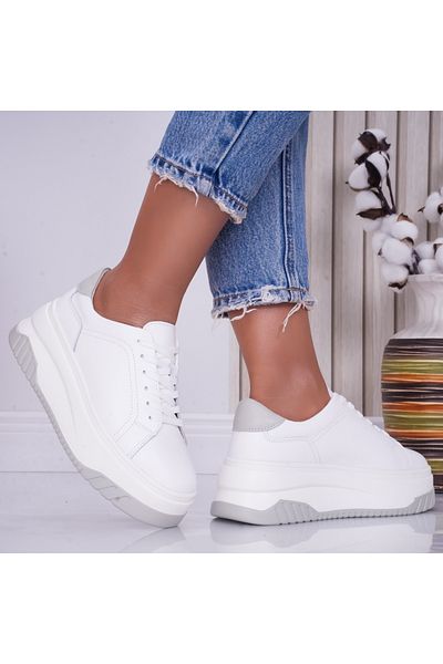 MODA STİL Women's casual shoes White-Grey made of natural leather Dya, 40