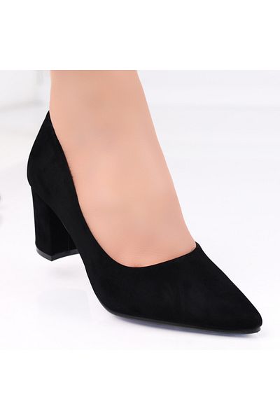 MODA STİL Women's Black Heeled Shoes Made of Alazne Eco-Suede Leather, 37