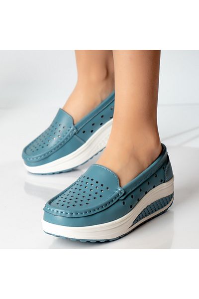 MODA STİL Women's casual blue shoes, natural pearl leather, 37