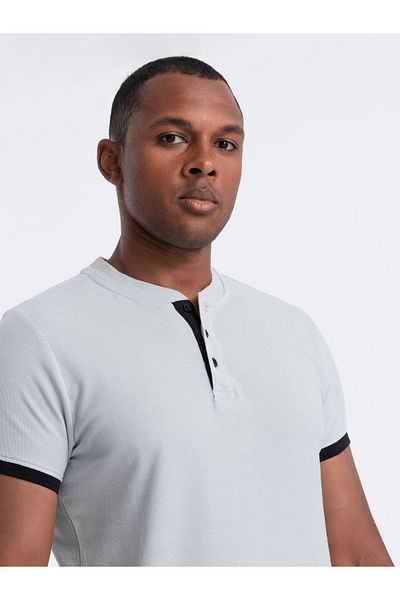 OMBRE Kragenloses Poloshirt für Herren - Hellgrau V10 OM-TSCT-0156 L