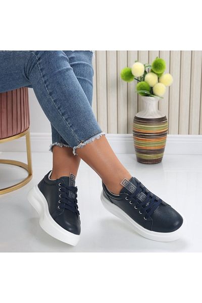 MODA STİL Women's casual shoes Navy Blue made of Evoya Genuine Leather, 36