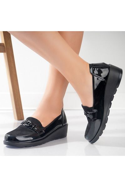 MODA STİL Women's Casual Black Shoes Made of Eco-Suede Leather Klodi, 39