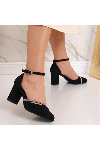 MODA STİL Women's black suede heeled shoes Anie, 38
