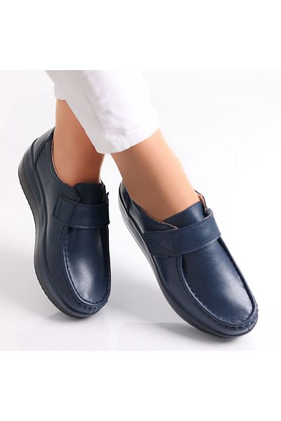MODA STİL Women's Navy Blue Platform Shoes Made of Genuine Leather Riley, 38