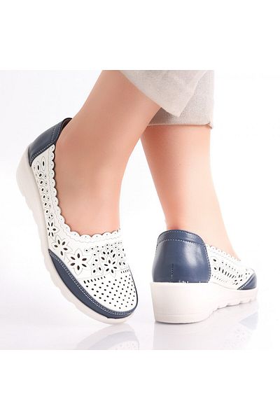 MODA STİL Women's Shoes White/Navy Blue Made of Ecological Leather Desi, 36