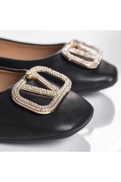 MODA STİL Women's black ballerinas, handmade, eco-leather, 36