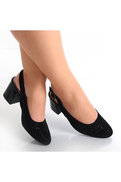 MODA STİL Women's Black Heeled Shoes Made of Eco-Suede Leather Deni, 40