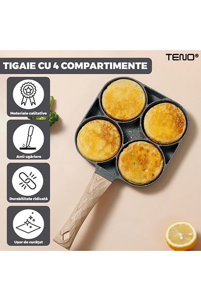 Teno Teno® 4-Compartment Non-Stick Frying Pan, Aluminum Alloy, 32 cm, Gray