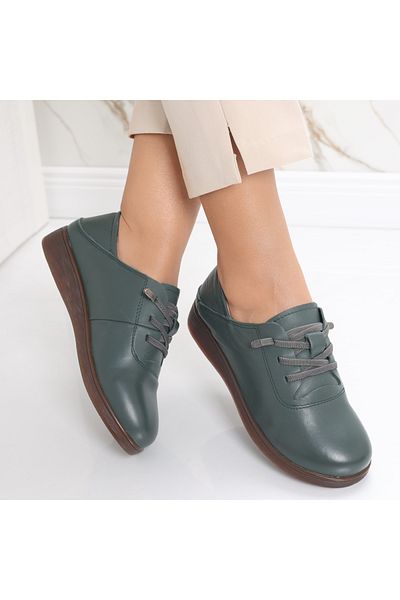 MODA STİL Women's casual shoes, green, made of natural leather, Samiana, 36