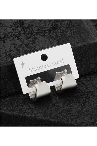 NKTCOLLECTİON Silver Color Steel Earrings with Modern Design - Minimalist and Stylish
