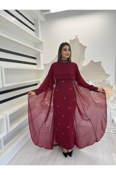 White Corner 3137 ŞİFON PELERİN DETAYLI ELBİSE TASARIM ELBİSE