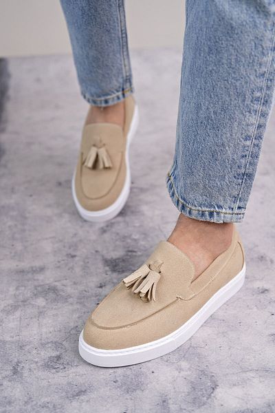 EBRUS TREND Et153 Bloom Laceless Tassel Suede Men's Casual Sports Classic Shoes Bt - Cream
