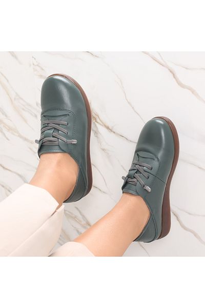 MODA STİL Women's casual shoes, green, made of natural leather, Samiana, 36