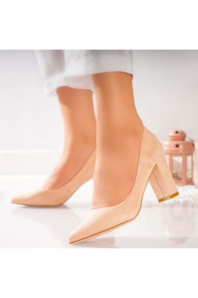 MODA STİL Women's Beige Heeled Shoes Made of Eco-Suede Leather Rimva, 37