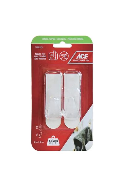 ACE Adhesive Hook Pack (2 Pc., 3 x 8 cm, Clear)