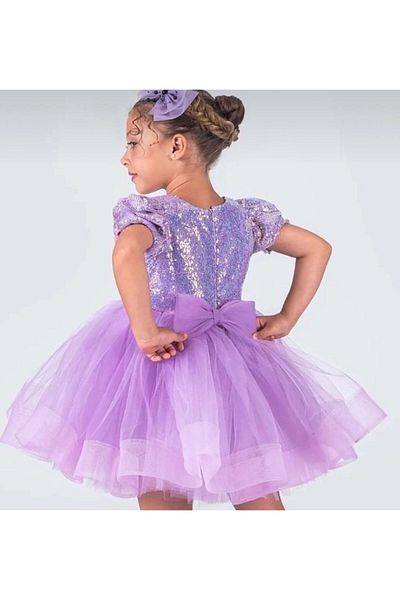 3b kids Purple Sequined Evening Dress Wedding Dress Fluffy Dress Costume Purple Bubble Hair Purple Heels Shoes Set Wedding