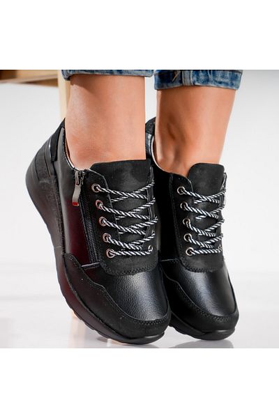 MODA STİL Women's casual shoes, black, made of natural leather, Bilon, 40
