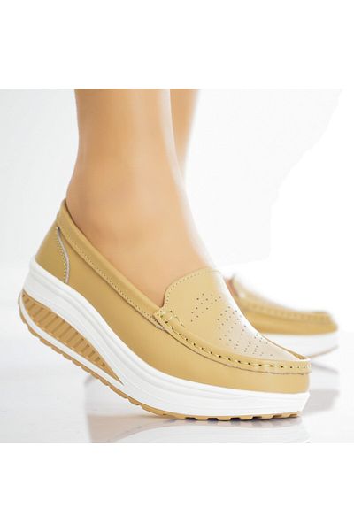MODA STİL Women's casual shoes, beige, natural leather, nancy, 40