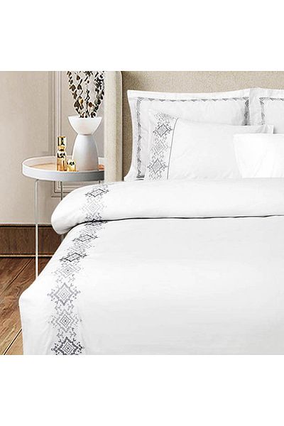 Ferrucci Frochi White Silver Embroidered Duvet Set King, Double, 7 Piece Set