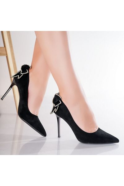MODA STİL Women's Black Heeled Shoes Made of Valiri Eco-Suede Leather, 39
