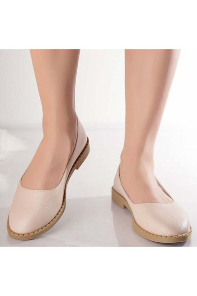 MODA STİL Women's Beige Ballerinas Made of Organic Leather Roi, 37