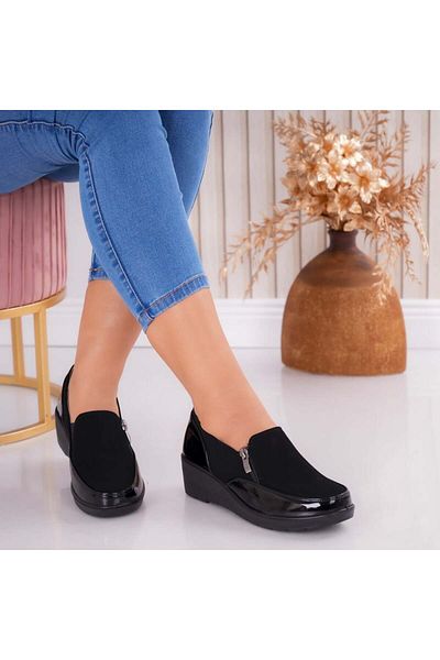 MODA STİL Women's Black Shoes Made of Eco-Suede Leather Sonta, 40