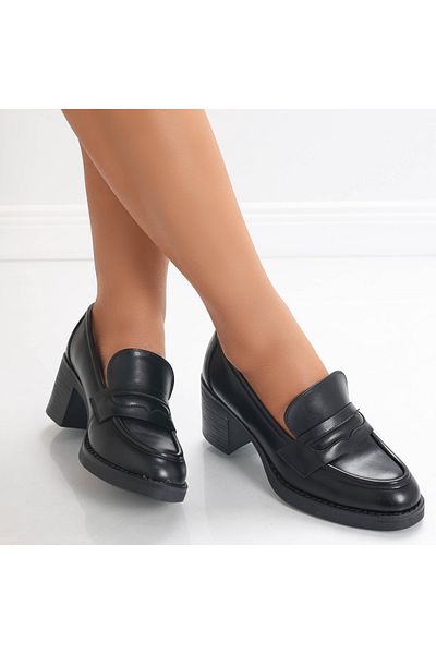 MODA STİL Women's Black Heeled Shoes Made of Fora Ecological Leather, 39