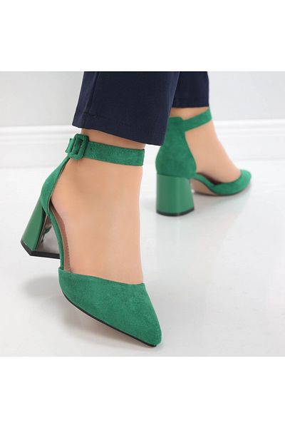 MODA STİL Women's Green Heeled Shoes Made of Eco-Suede Leather Ananda, 38
