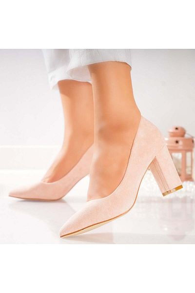 MODA STİL Women's Pink Heeled Shoes Made of Eco-Suede Leather Rimva, 39
