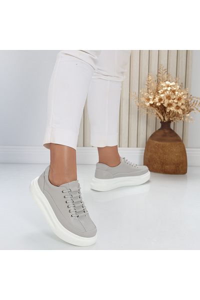MODA STİL Women's casual shoes in grey natural leather, Chlora, 36