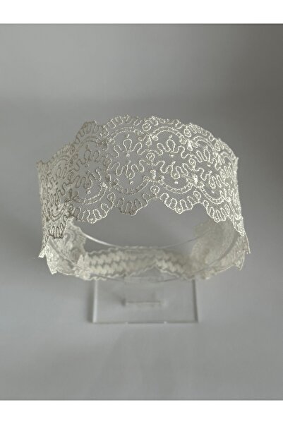 Creative Box Beyaz dantel lastikli saç bandı, şık bandana, özel gün saç baş a...