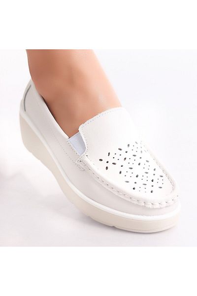 MODA STİL Women's casual white shoes made of natural leather Avril, 38