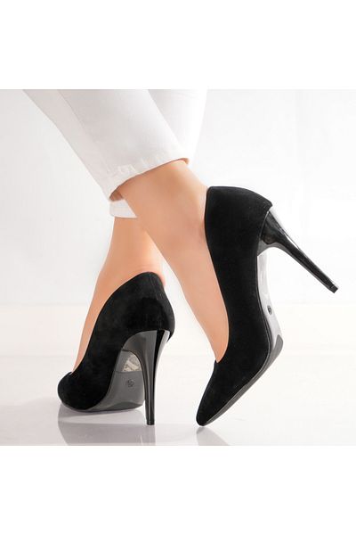 MODA STİL Women's Black Heeled Shoes Made of Eco-Suede Leather Naya, 37