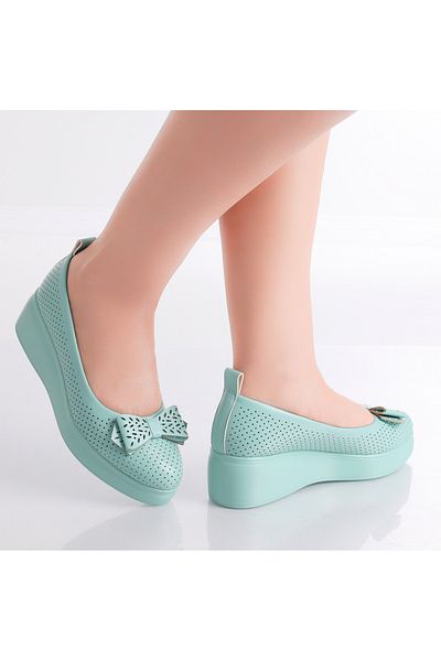 MODA STİL Women's Green Platform Shoes Made of Ecological Leather Yolina, 39