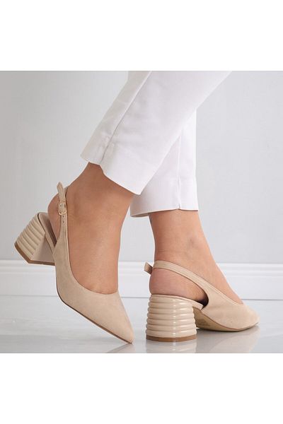 MODA STİL Women's Beige Heeled Shoes Made of Eco-Suede Leather Acalia, 37