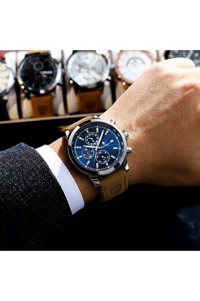 delis Men's watch Poedagar CS1849, natural leather, brown, blue dial