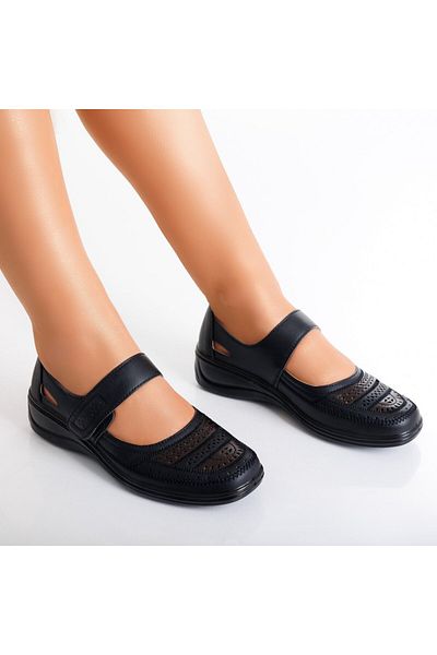 MODA STİL Women's Casual Black Shoes Made of Organic Leather Oema, 39