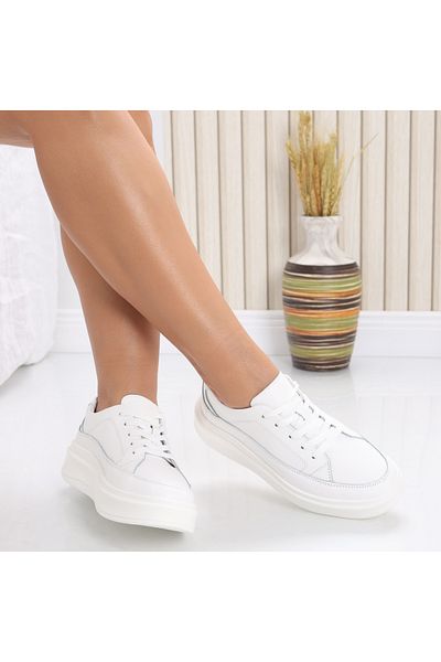 MODA STİL Women's casual white shoes made of natural leather Ana, 39