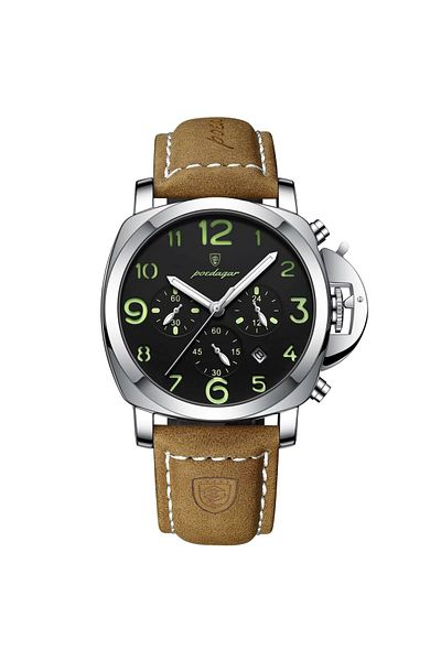 delis Men's watch Poedagar CS1829, natural leather, brown, black dial