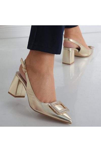 MODA STİL Women's Golden Heeled Shoes Made of Eco-Leather Naja, 37